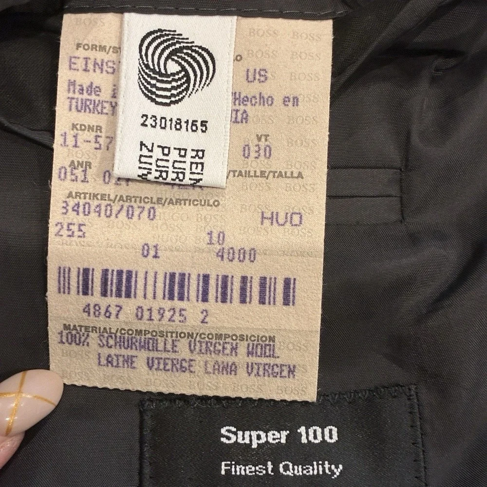 Vintage Hugo Boss Super 100s 100% Virgin Wool Jacket Mens 42R Black Micro Grid